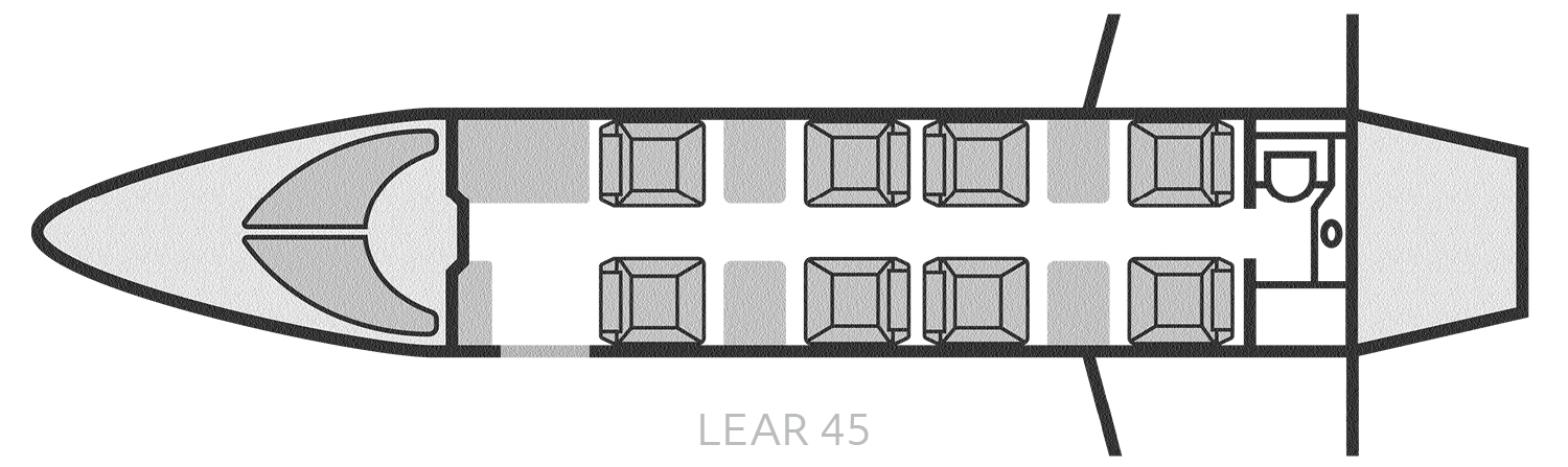 Lear 45 Seating Layout - Baton Rouge Air Charter 