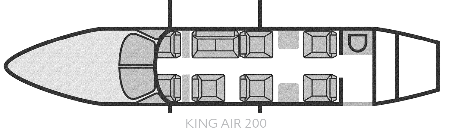 King Air 200 - BE200 Air Charter Seating Layout - Baton Rouge Air Charter Flights